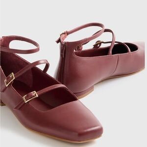 Quince Burgundy (Merlot) Flats with Gold Buckles